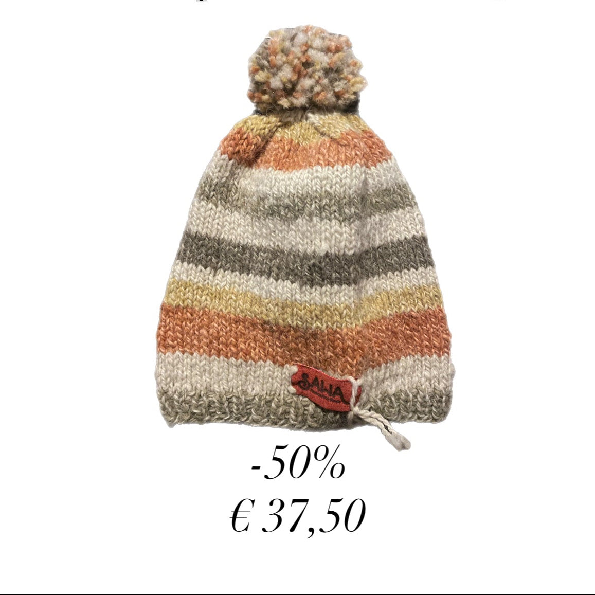 -50% gestreifte Kinderhaube aus 50% Alpaka/50% Schafwolle