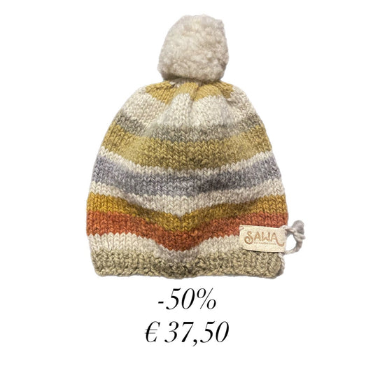 -50% gestreifte Kinderhaube aus Schafwolle
