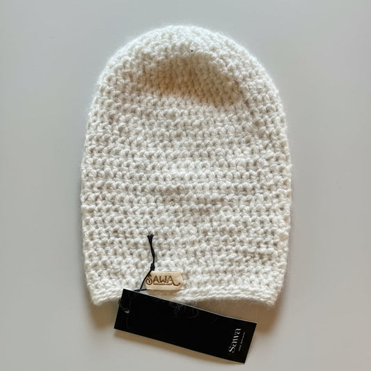 Handgehäkelte Beanie aus Angorawolle