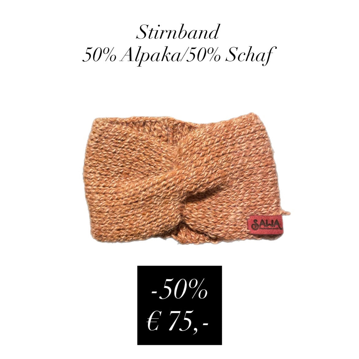 -50% breites Stirnband aus Alpaka/Schafwolle
