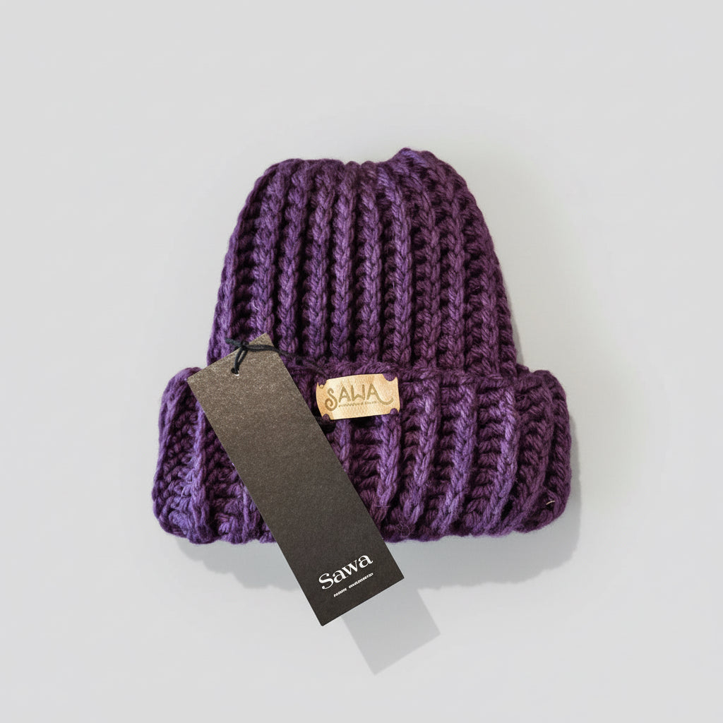 Handgemachte Haube aus 100 % Bio-Merino